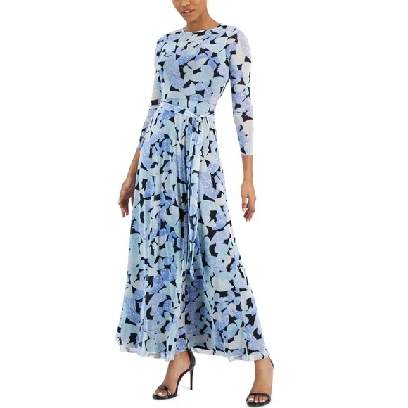 Anne Klein | Dresses | Anne Klein Womens Butterflyprint Belted 34sleeve Maxi  Dress | Poshmark
